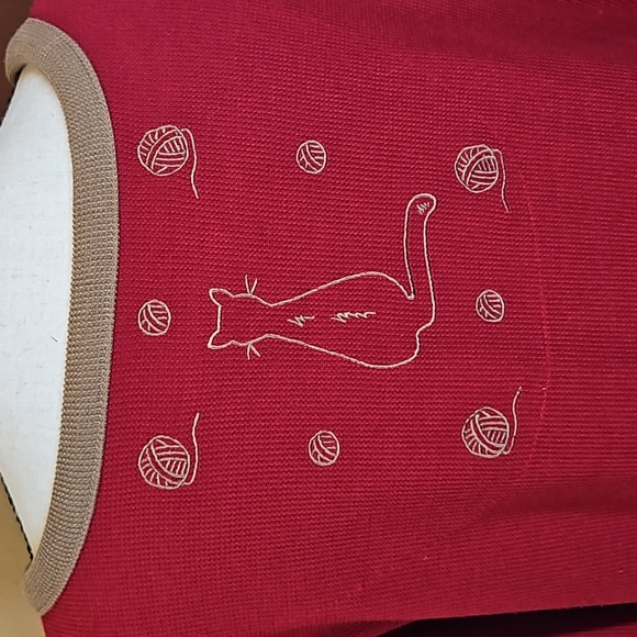 C.J. BANKS SWEATER CATS BUTTON DOWN 1X RED TAN LONG SLEEVED CJ EMBROIDER… - Picture 9 of 11